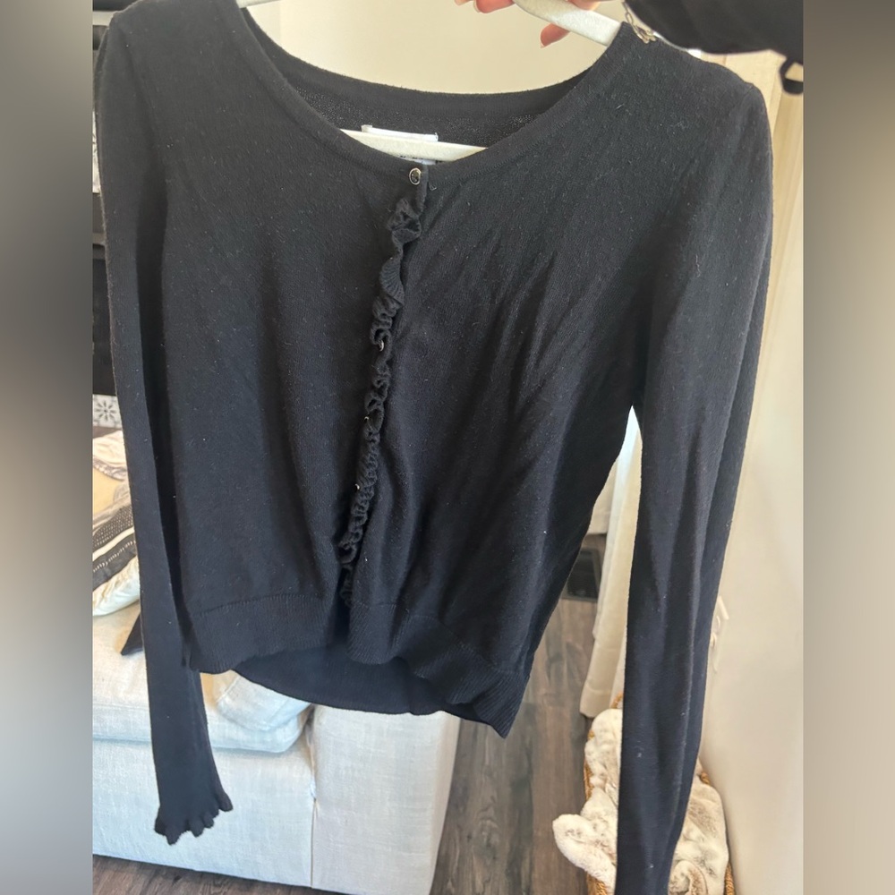 Elle Black Button Down Shirt with Ruffle Detail